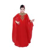 Red Georgette Embroidered Zari Work Kids Kaftans