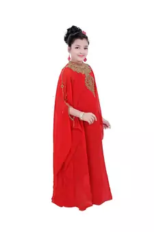 Red Georgette Embroidered Zari Work Kids Kaftans