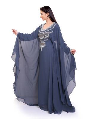 grey georgette embroidered zari work islamic kaftans 2