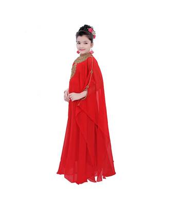 Red Georgette Embroidered Zari Work Kids Kaftans 3