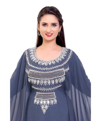 grey georgette embroidered zari work islamic kaftans 4