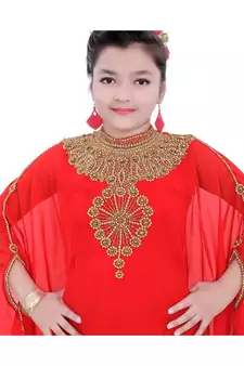 Red Georgette Embroidered Zari Work Kids Kaftans