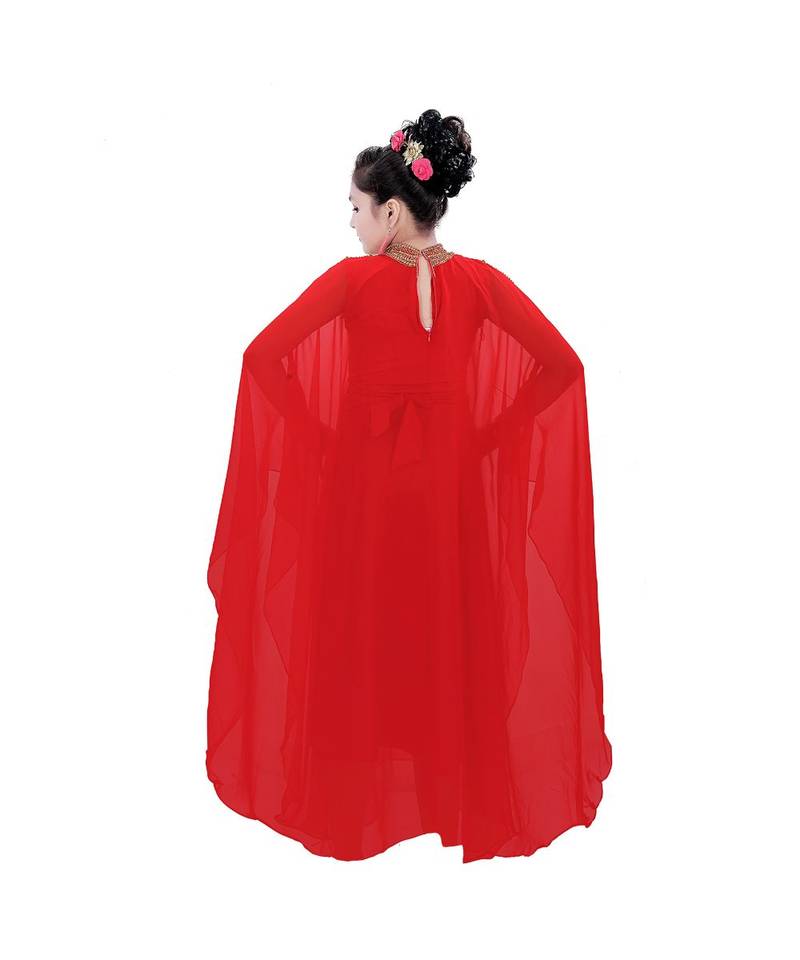 Red Georgette Embroidered Zari Work Kids Kaftans
