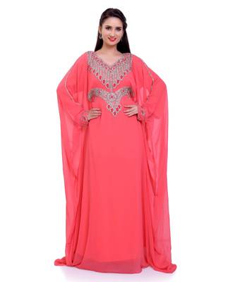 light red georgette embroidered zari work islamic kaftans 1