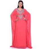 light red georgette embroidered zari work islamic kaftans
