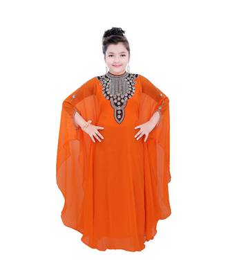 Orange Georgette Embroidered Zari Work Kids Kaftans 1
