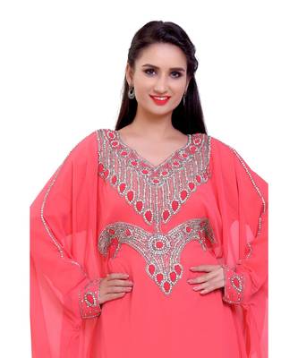 light red georgette embroidered zari work islamic kaftans 2