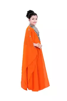 Orange Georgette Embroidered Zari Work Kids Kaftans