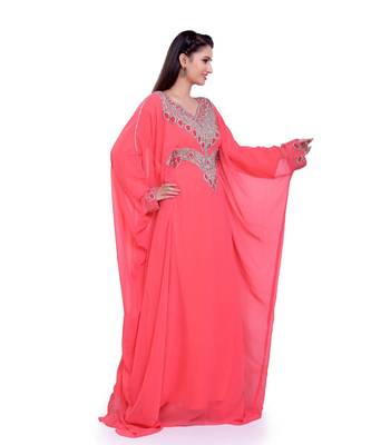 light red georgette embroidered zari work islamic kaftans 3