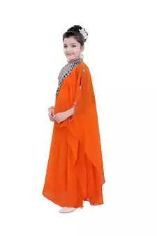 Orange Georgette Embroidered Zari Work Kids Kaftans