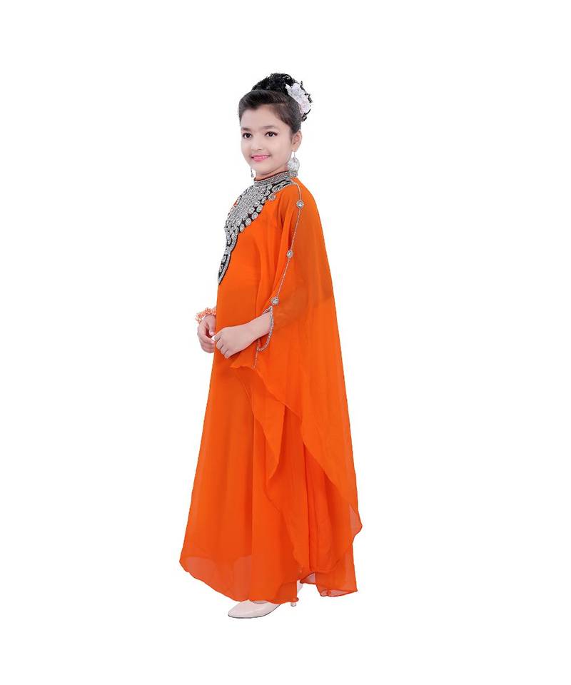 Orange Georgette Embroidered Zari Work Kids Kaftans