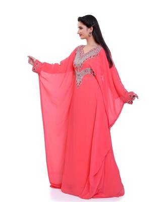 light red georgette embroidered zari work islamic kaftans 4