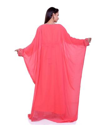 light red georgette embroidered zari work islamic kaftans 5