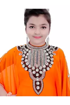 Orange Georgette Embroidered Zari Work Kids Kaftans