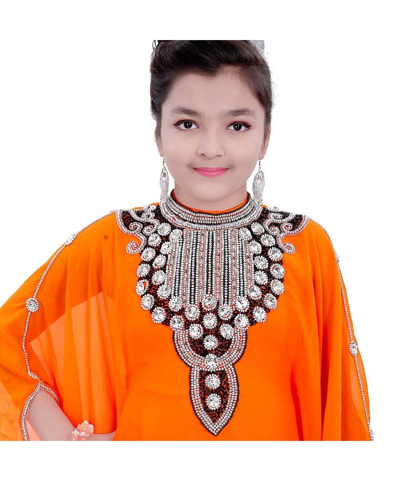 Orange Georgette Embroidered Zari Work Kids Kaftans