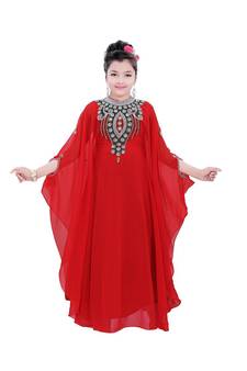 Red Georgette Embroidered Zari Work Kids Kaftans