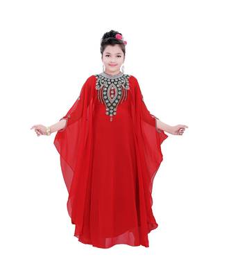 Red Georgette Embroidered Zari Work Kids Kaftans 1