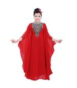 Red Georgette Embroidered Zari Work Kids Kaftans