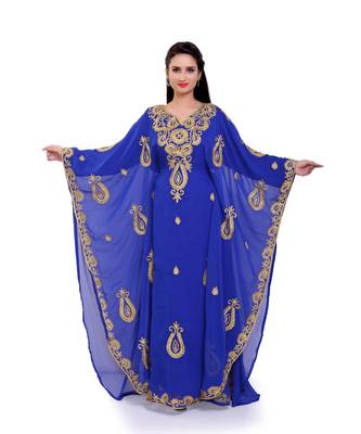 royal blue georgette embroidered zari work islamic kaftans 1