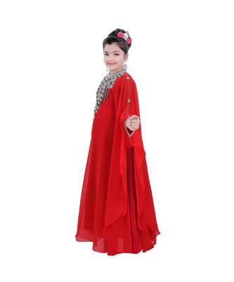 Red Georgette Embroidered Zari Work Kids Kaftans 2