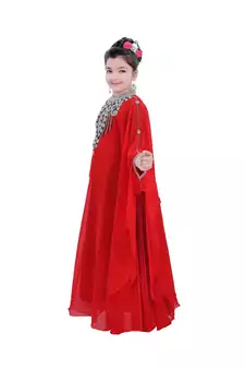 Red Georgette Embroidered Zari Work Kids Kaftans