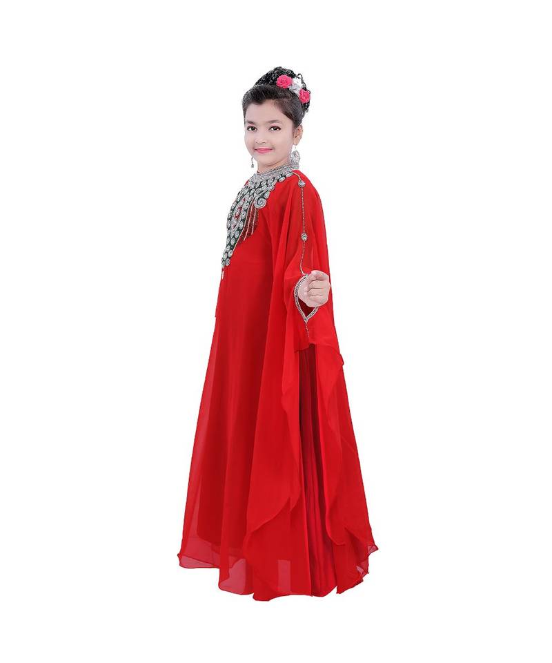 Red Georgette Embroidered Zari Work Kids Kaftans