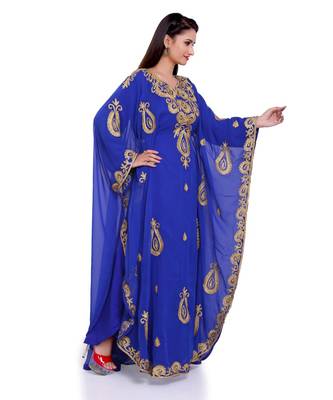 royal blue georgette embroidered zari work islamic kaftans 2