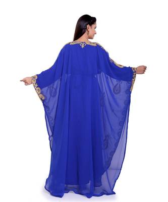 royal blue georgette embroidered zari work islamic kaftans 3