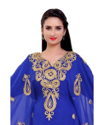 royal blue georgette embroidered zari work islamic kaftans 4