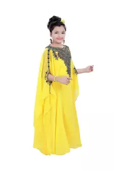 Yellow Georgette Embroidered Zari Work Kids Kaftans