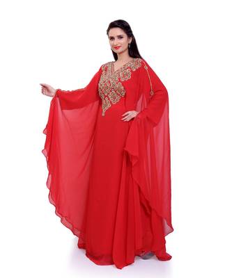 red georgette embroidered zari work islamic kaftans 1