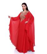 red georgette embroidered zari work islamic kaftans