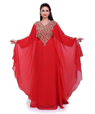 red georgette embroidered zari work islamic kaftans 2
