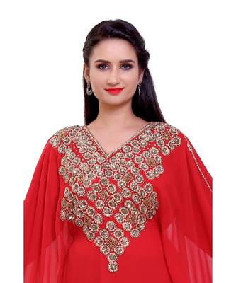 red georgette embroidered zari work islamic kaftans 3