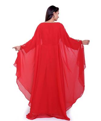 red georgette embroidered zari work islamic kaftans 4