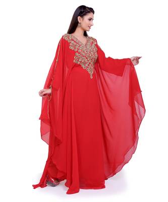 red georgette embroidered zari work islamic kaftans 5