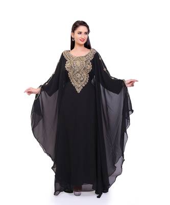 black georgette embroidered zari work islamic kaftans 1