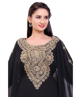 black georgette embroidered zari work islamic kaftans 2