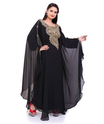 black georgette embroidered zari work islamic kaftans 4