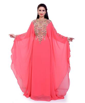 peach georgette embroidered zari work islamic kaftans 1