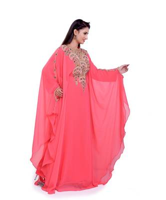 peach georgette embroidered zari work islamic kaftans 2