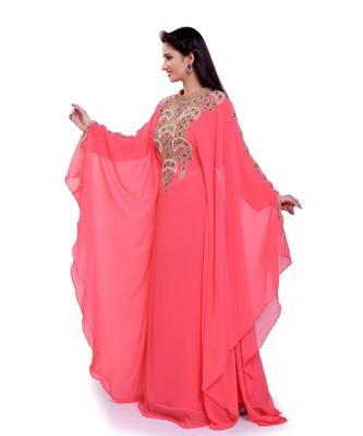 peach georgette embroidered zari work islamic kaftans 3