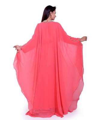 peach georgette embroidered zari work islamic kaftans 4