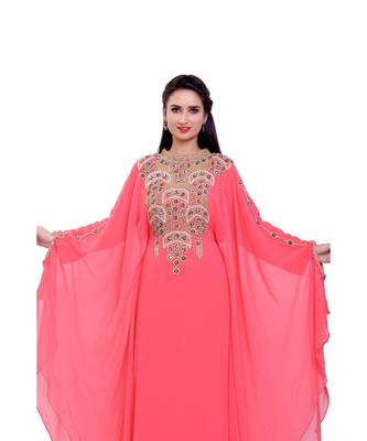 peach georgette embroidered zari work islamic kaftans 5