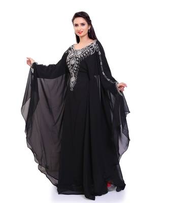 black georgette embroidered zari work islamic kaftans 1