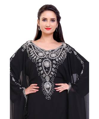 black georgette embroidered zari work islamic kaftans 3