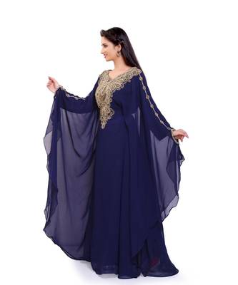 navy blue georgette embroidered zari work islamic kaftans 1