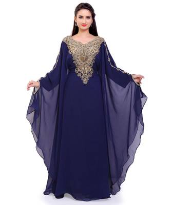 navy blue georgette embroidered zari work islamic kaftans 2