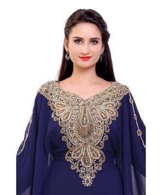 navy blue georgette embroidered zari work islamic kaftans 3