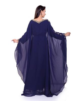 navy blue georgette embroidered zari work islamic kaftans 4